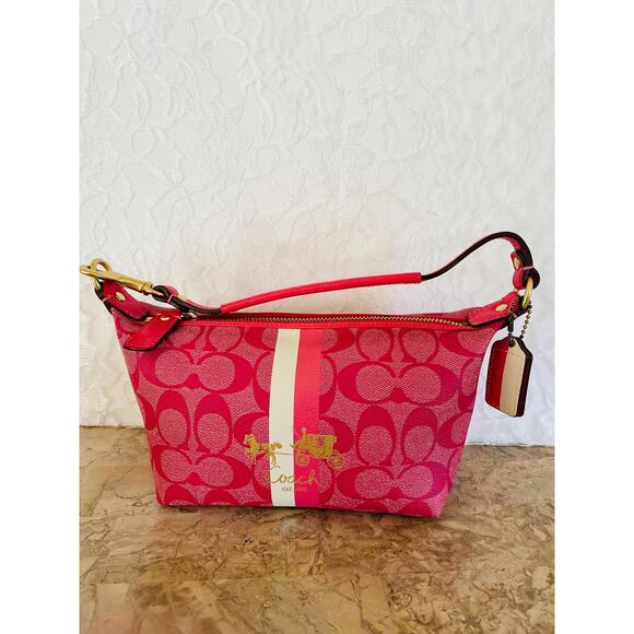 RARE Vtg COACH Pink heritage striped coated canvas Y2K Demi mini bag - Picture 1 of 10